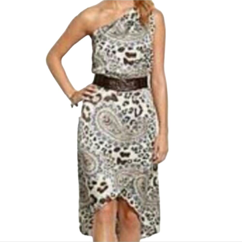 Tommy Bahama Cub One Shoulder Dress Cream Leopard Animal Print Paisley Silk 4